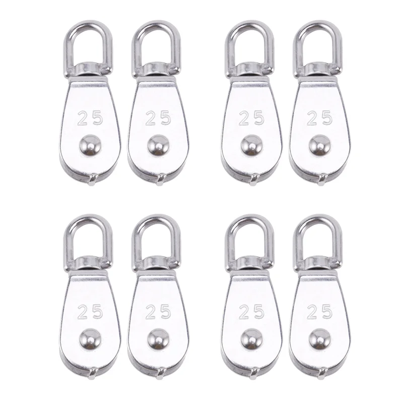 Bloque de polea simple de 8 piezas de 25 mm en rodillo de polea M25 de acero inoxidable 304 que carga 400 kg - Plata
