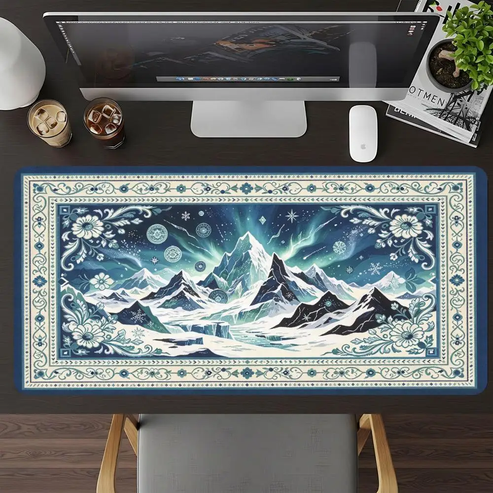 For Winter Style Snow Mountain Persian Rug Pattern Mouse Pad Table Mat Thick Rubber Large Size