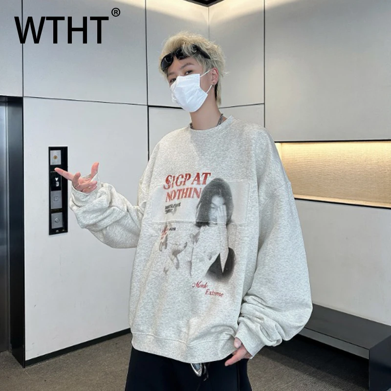 

WTHT модные мужские футболки с контрастным воротником и буквенным принтом, модные зимние пуловеры с круглым вырезом и длинными рукавами 2025, мужской 2A2557