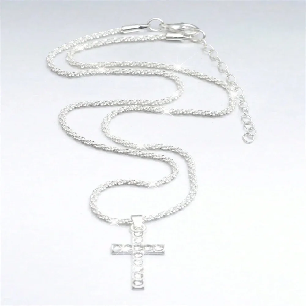 Korean Fashoin Sparkling Starry Silver Color Necklace For Women Jewelry 2026 Trending New Luxury Crystal Cross Pendant Necklaces