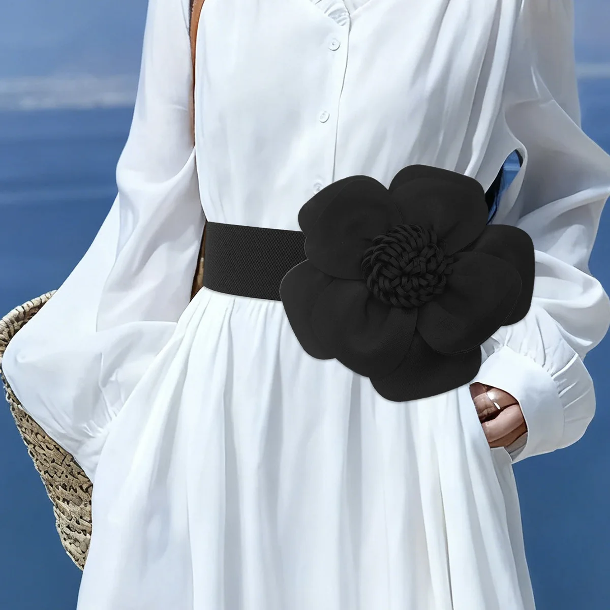 

Черный универсальный эластичный пояс с большим цветком, женское декоративное платье, аксессуары для групповых выступлений, новый дизайн, соответствующая ширина 6 см