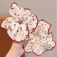 Newest Style Sunmer 2/3pcs High End Red Cute Dot Plaid Scrunchies for Women Girls Soft Elastic Hair Ties Gentle Hair Bands 4