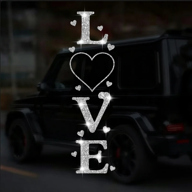 Vertical LOVE With Hearts Car Vinyl Sticker, Shiny Sticker, Wall Sticker, Doors Sticker, Car Sticker, Car Window Decoration