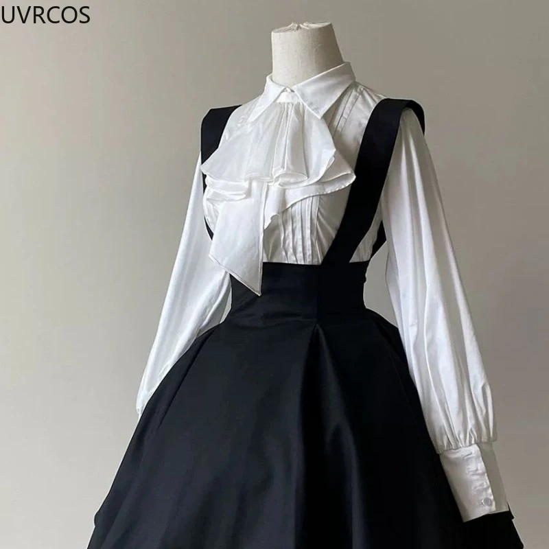 Japanese Vintage Elegant Lolita Blouse Women Victorian Gothic Lantern Sleeve Irregular JK Shirts Y2k Aesthetic Kawaii Top Blusas