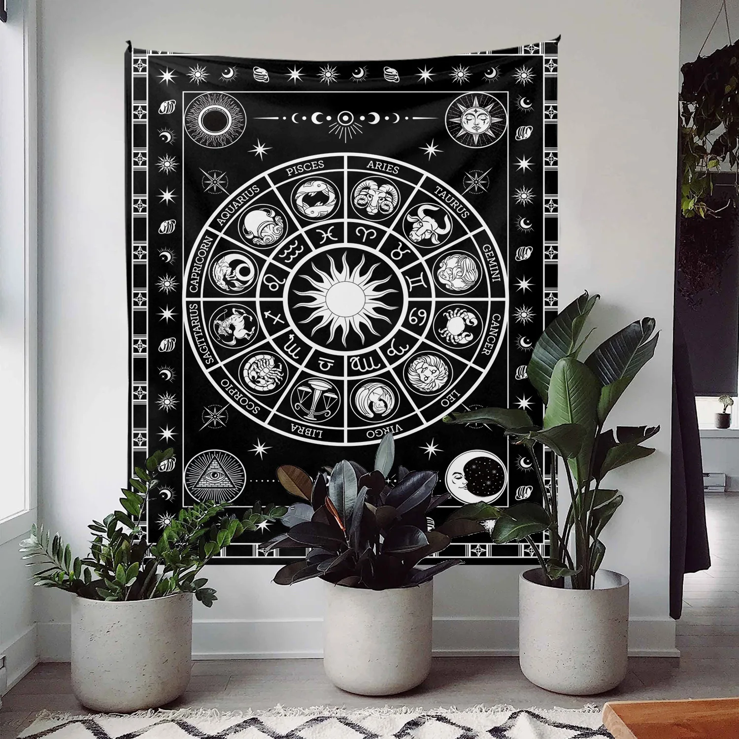 Black White Constellation Compass Star Tapestry ,Printed Home Decoration Bedside Vertical Background Butterfly Tapestries Cloth