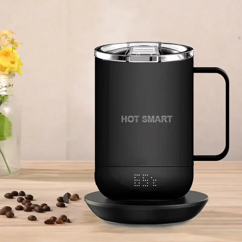 Smart Self Heating Coffee Mug with LED Display Temperature Control 90 Min Battery Life Heated Cup with Lid for Office Home