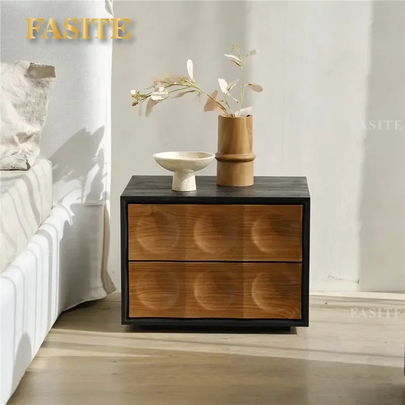 For Imported Teak Solid Wood Small Bedside Table Antique Style Bedroom Nightstand Exquisite Storage Furniture Household Decor