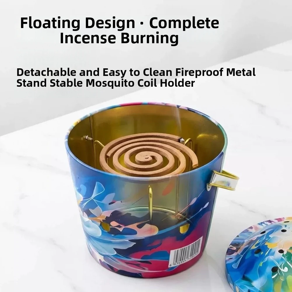 Metal Mosquito Coil Holder with Lid Cartoon Mosquito Coil Bucket Anti Scald Hanging Handle Mosquito Coil Tray