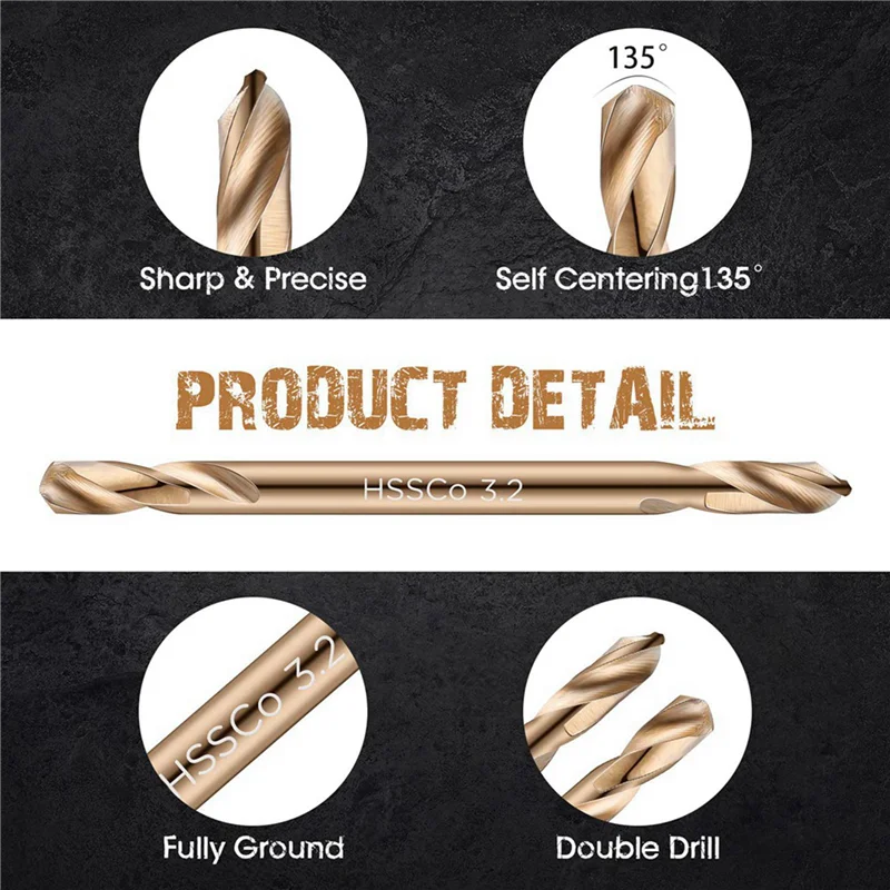 Flash Trend 60 Pz 1/8In Punte da trapano al cobalto Punte da trapano a doppia estremità per acciaio temprato Ghisa Legno Plastica Trapano in acciaio inossidabile