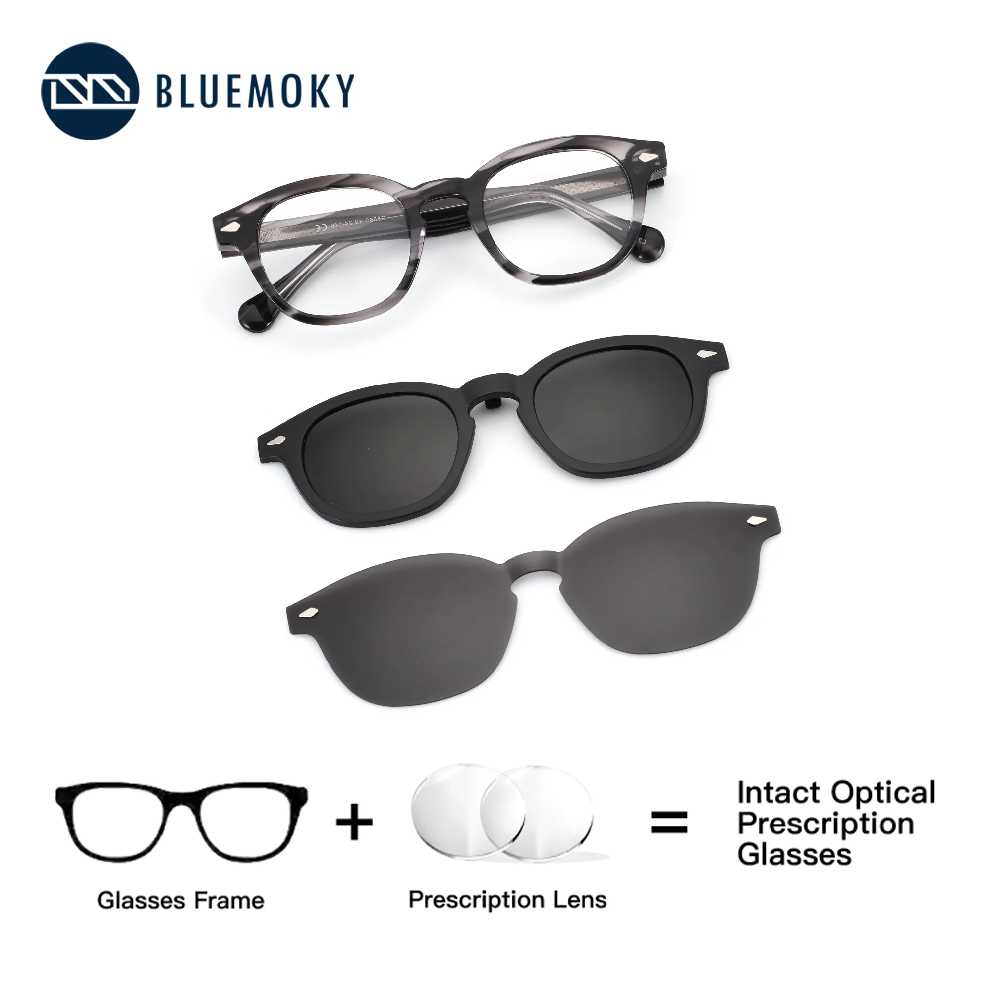 

BLUEMOKY Acetate Butterfly Square Prescription Glasses, Men's Sunglasses Clip, Progressive Myopia Multifocal Optical Lenses