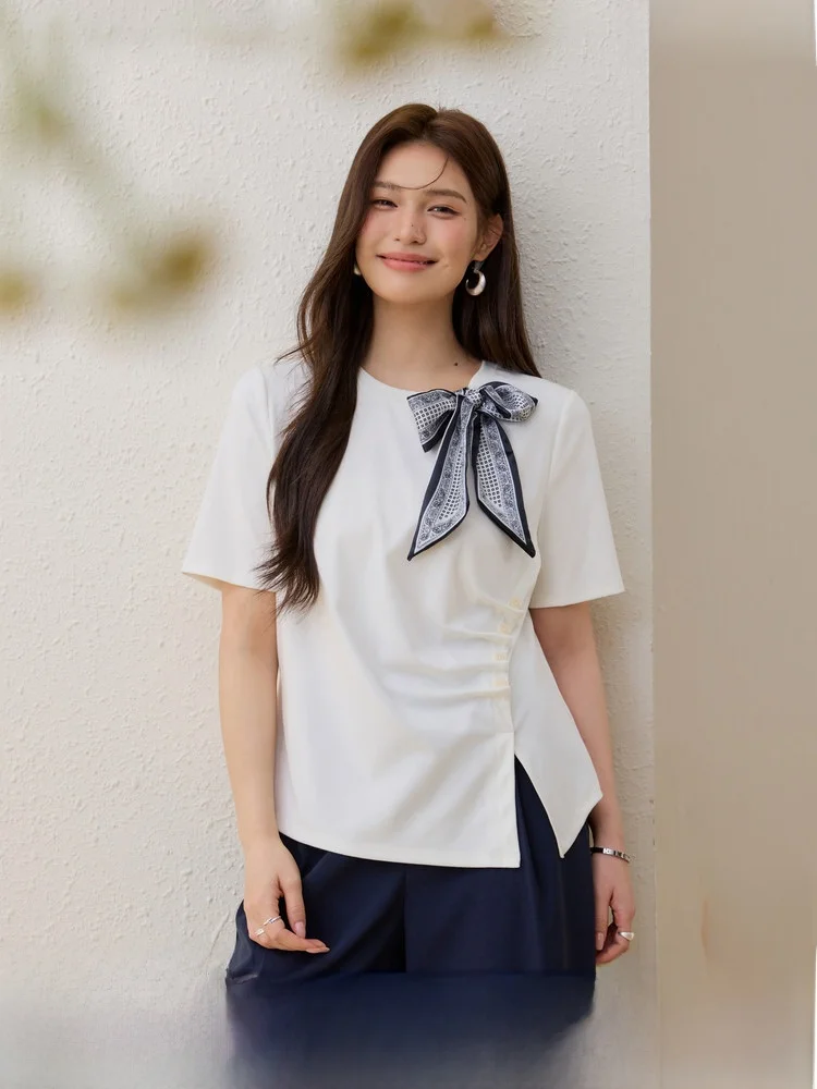 

Ele Faionable Ne Scarf Design T-irt plus Size Women's Spring New Sle Commute Sle Slim Fit ort Sve Cotton B...