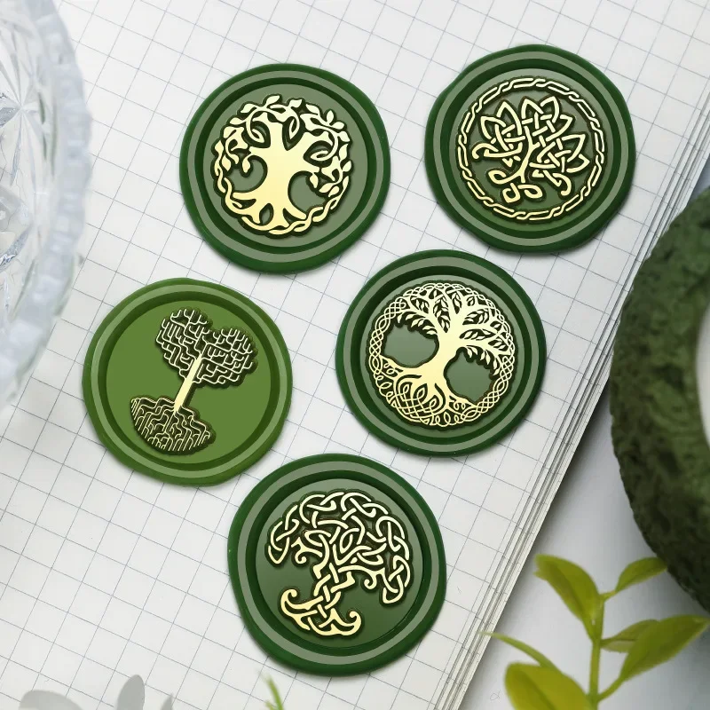 Tree of Life Series  Sealing Wax Seal Vintage Sealing Wax Sealing Material Brass Seal  Carving Plants Circle Flat Carving