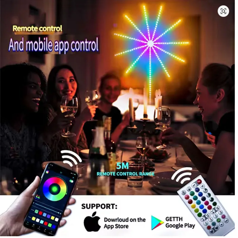 5V RGB Firework LED Atmosphere Light, USB Sound‑Activated Music Electronic Lamp for Indoor Bar Festival Decor