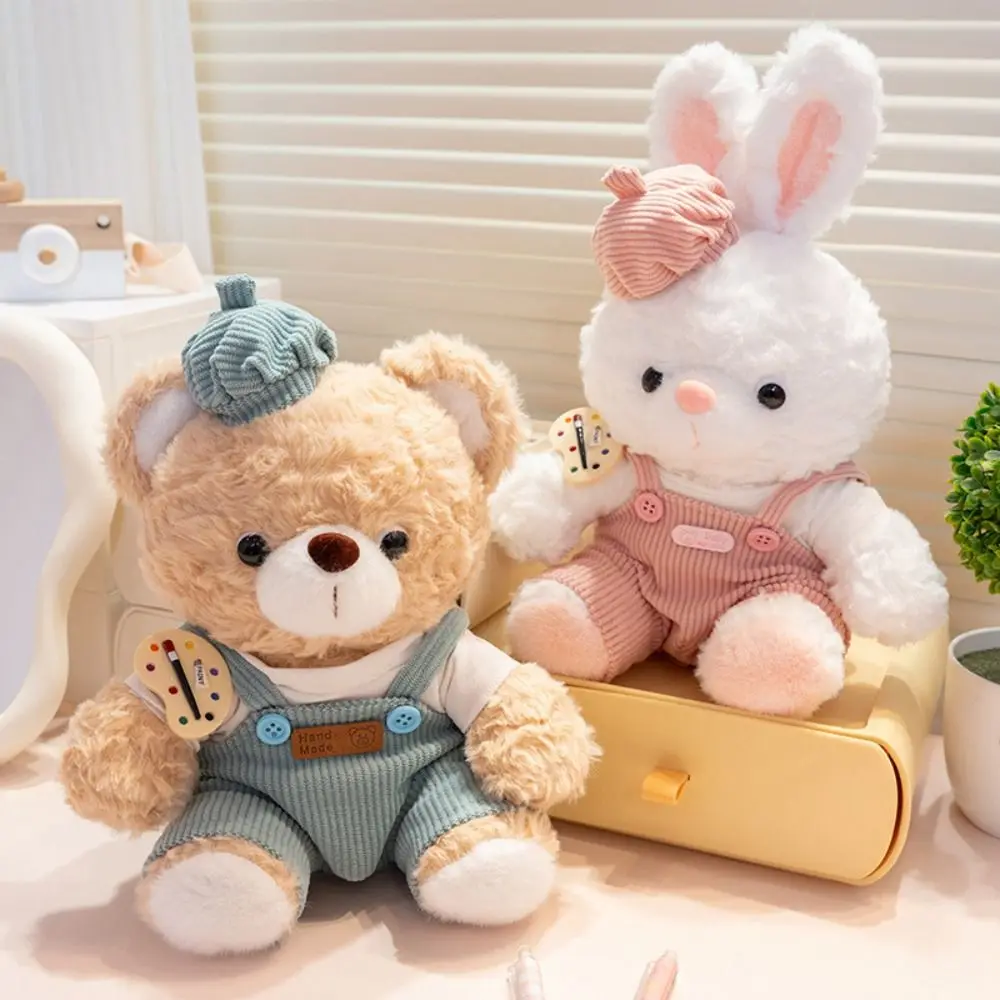 

With Hats Bear Wear Clothes Toys Fluffy Overall Bunny Soft Stuffed Toys Interactive Collection Rabbit Stuffed Animal Home Decor