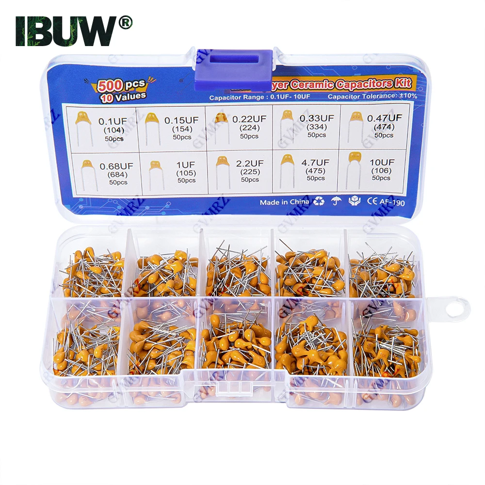 10Values monolithic ceramic capacitor 0.1UF-10UF kit 0.15UF 0..22UF 0.33UF 0.47UF 0.68UF 1UF 2.2UF 4.7UF each 50PCS
