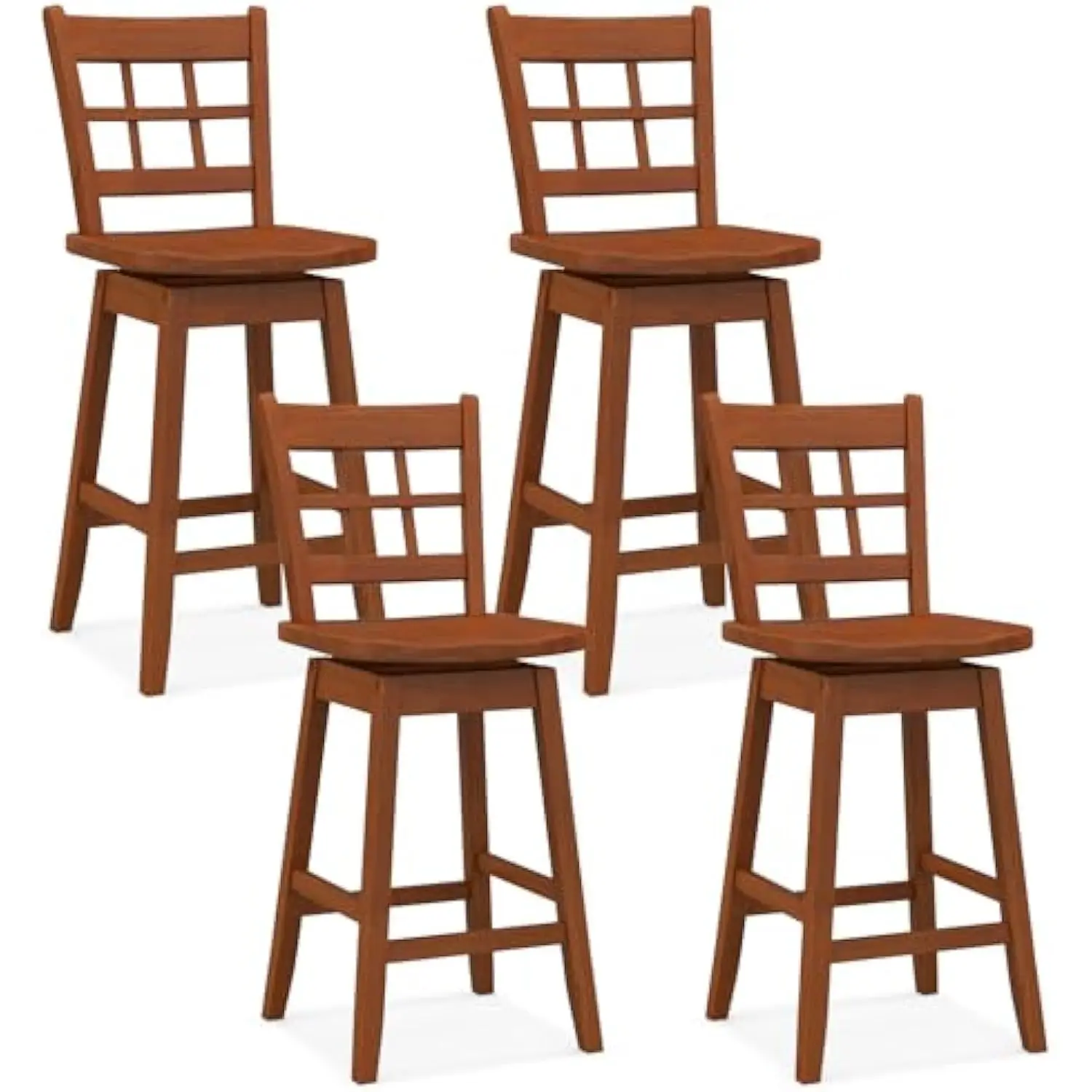 

24.5 Bar Stools Set of 4, Farmhouse Swivel Barstools with 6-Grid Hollow Back & Ergonomic Contoured Seat, Footrest, Wooden Coun