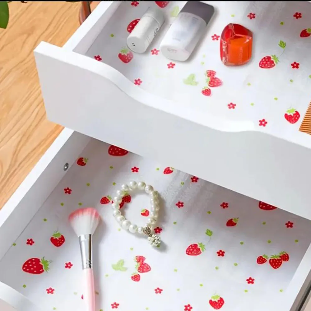 1roll Strawberry Pattern Shelf Drawer Liners Mat Non-Slip Non-Adhesive Shelf Paper Protector Anti-Mildew Antibacterial Liner Mat