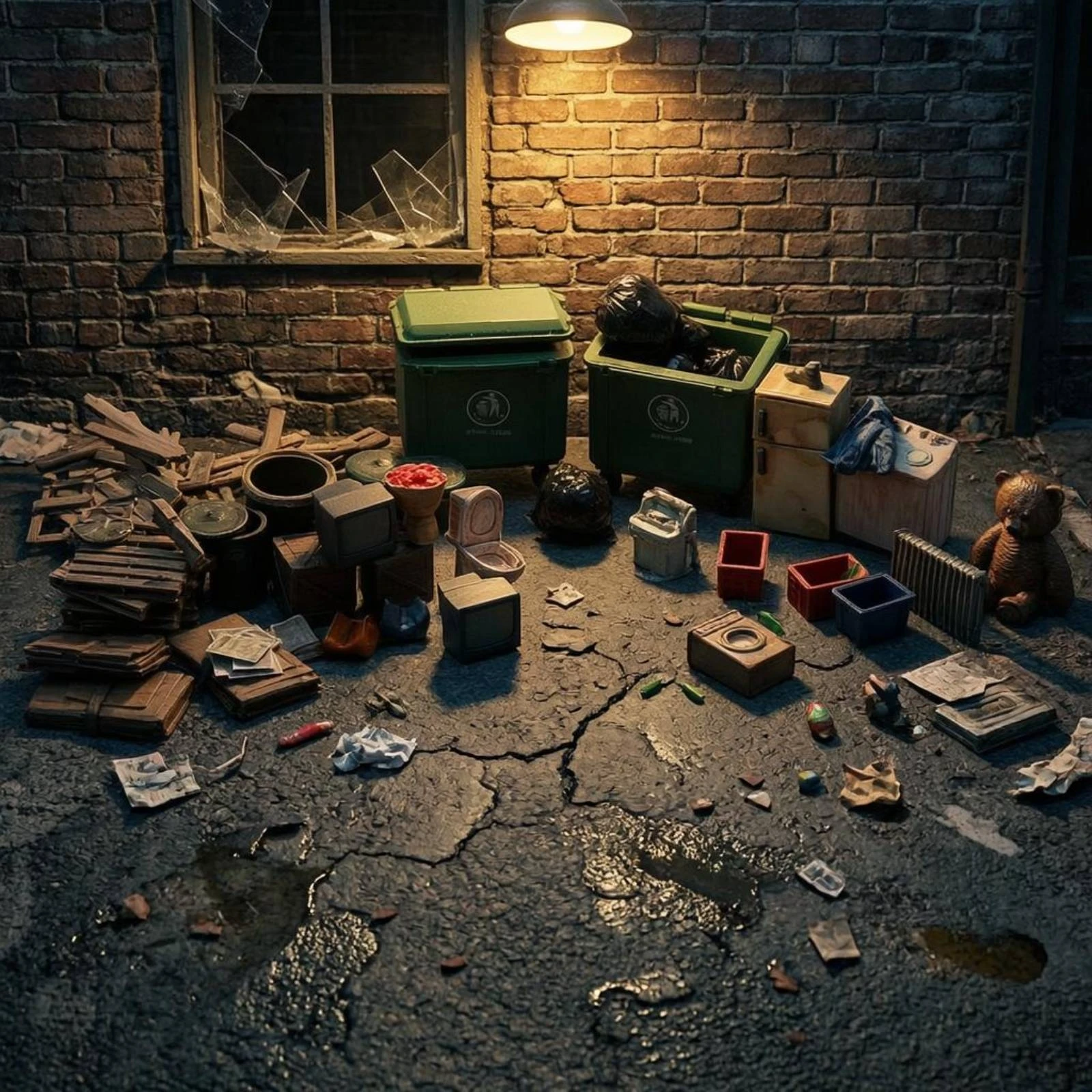 

City Street-Cleaning Miniature Scene Weathered Worn Cluttered Scene Model