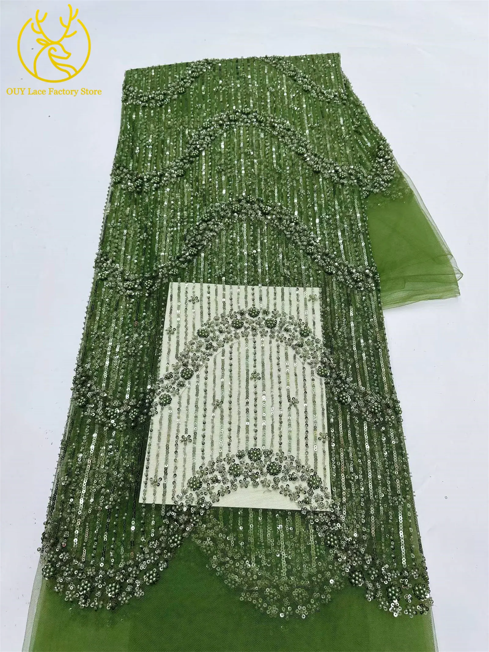 5 Yards Afrikanischer Bräutigam-Perlen-Tüll-Spitzenstoff Rosa Eleganter Nigerianischer Pailletten-Perlen-Netzstoff zum Nähen von Hochzeits- und Partykleidern – Detail 23