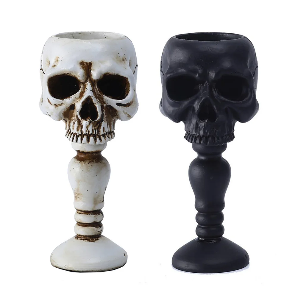 Pillar Candlestick Holder Gothic Skull Tealight Holder Resin Candlestick Table Decor Ornament for Halloween Decorations