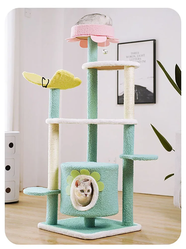 Cat Climbing Frame Interactive Toy Tree, Wooden House for Cats, Big Tree Tower, Home Tree Scratching Post