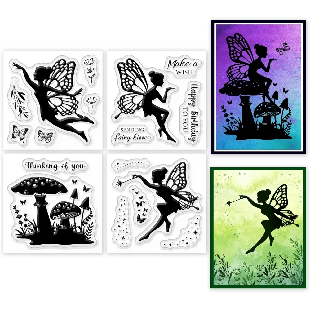 4Pcs Fairy Mini Clear Stamps dla DIY Scrapbooking Elves Mini Silicone Clear Stamp Seals Transparent Stamps for Cards Making Kit