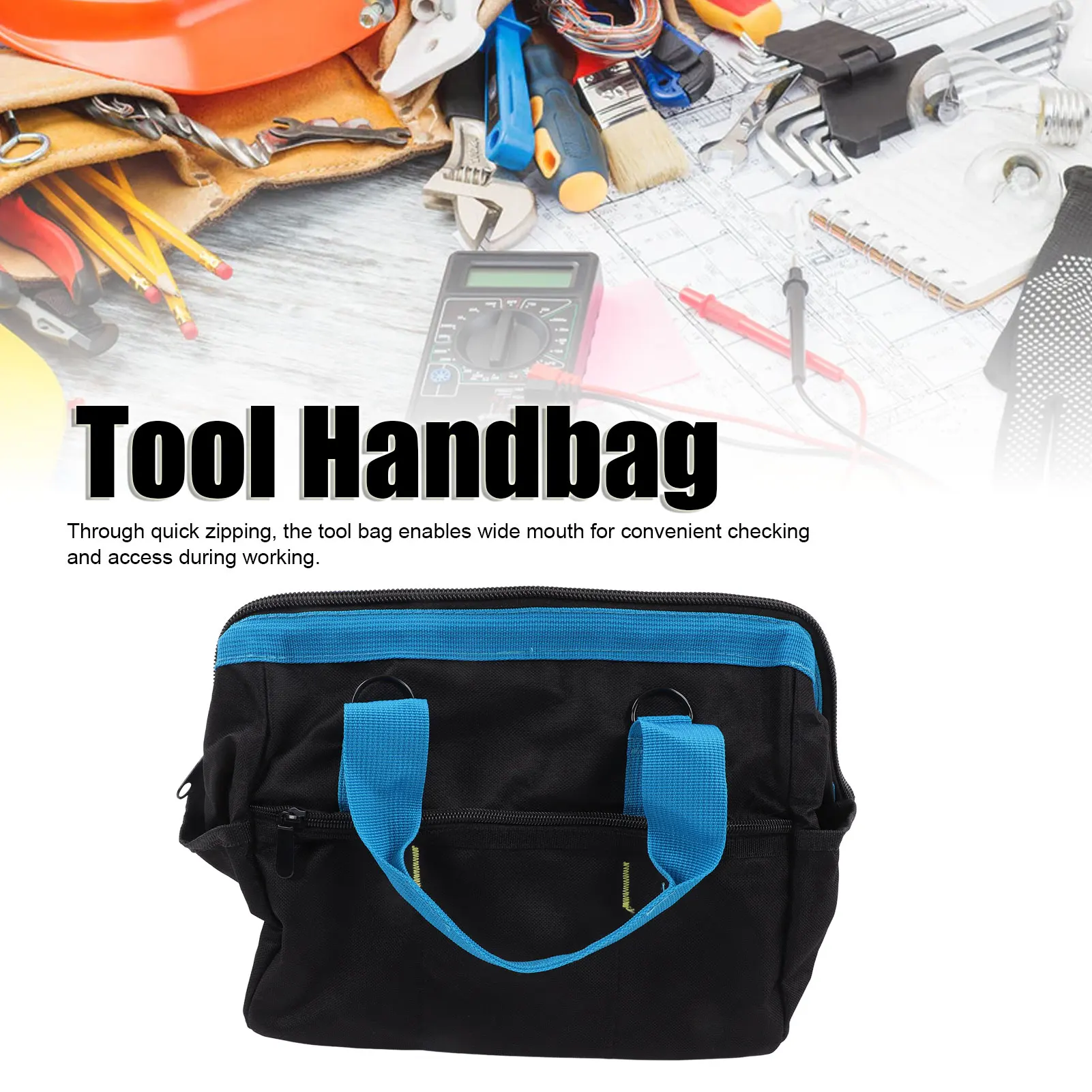 

Сумка для инструментов электрика, сумка для переноски инструментов, сумка для инструментов с широким отверстием, вместительная водонепроницаемая сумка из ткани Оксфорд для ключей и отверток