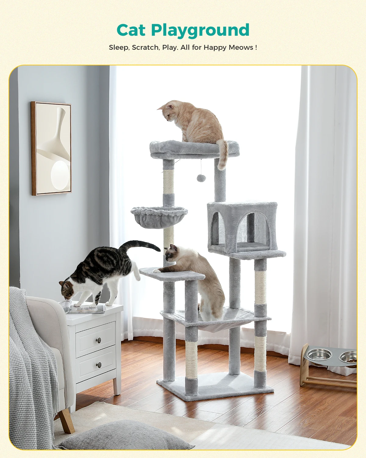 

Deluxe Cat Tree Tower with Multiple Sisal Scratching Posts Spacious Hammock and an Expansive Cozy Cave Playhouse for Kittens