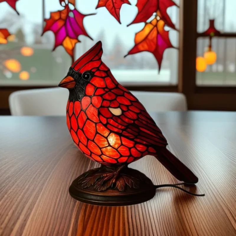 Fanyil Cardinal Lamp, Red Resin Bird Lamps for Bedside Livingroom Bedroom Home Decoration for Christmas Art Decor Light