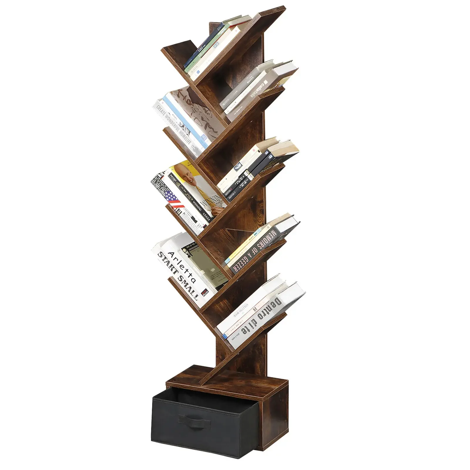 

9 Tier Tree Bookcase with Drawer Floor Standing Bookshelf for Books/Magazine/CDS