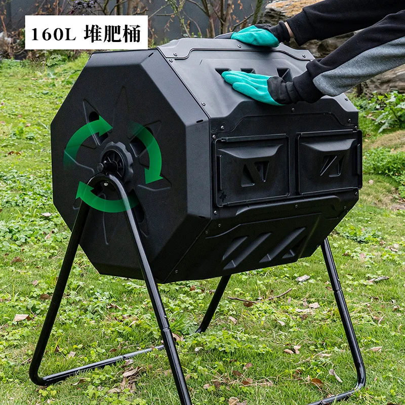 Tumbling Compost Bin Outdoor Garden Fertilizer Fermentation Box Portable Rotating Composter for Leaf and Kitchen Waste Recycling