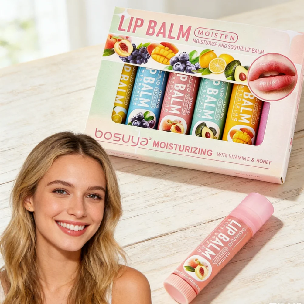 مجموعة بلسم الشفاه بنكهة الفاكهة المتنوعة مكونة من 6 قطع - يرطب ويرطب عميق لمنع الشفاه المتشققة في الشتاء للعناية بالشفاه #1