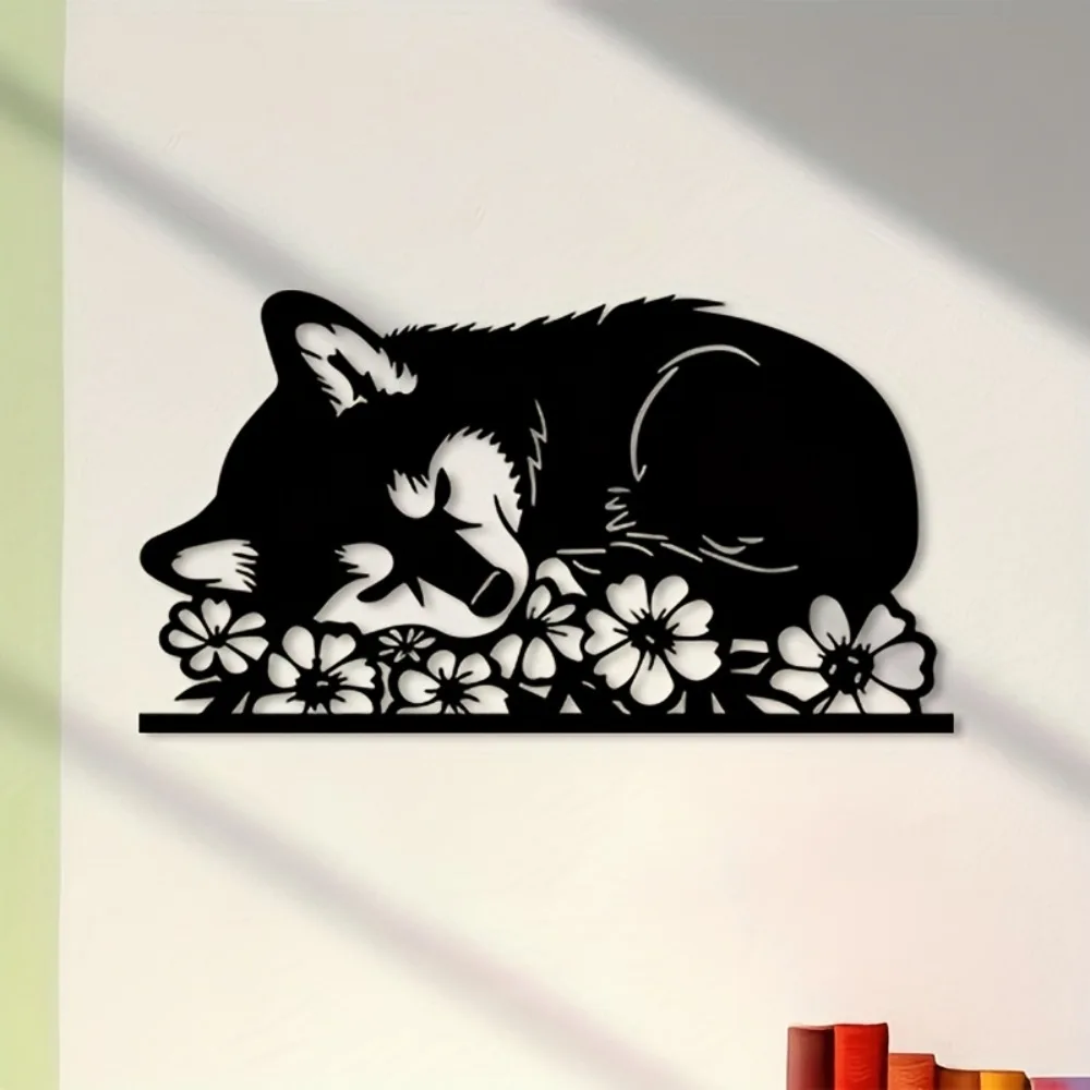 Classic Wrought Iron Shiba Inu Wall Sculpture, Metal Art Ornament for Garden, Christmas, Halloween Decor, Unique Gift for Dog Lo