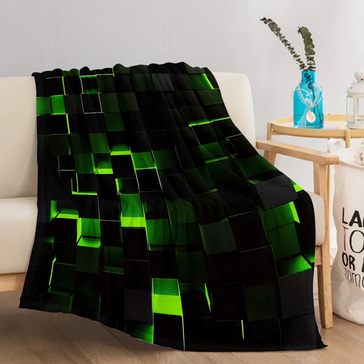 Glowing Light Abstract Geometry Lattice Printed Throw Blanket Fluffy Flannel Fleece Blanket Soft Throws for Sofa Couch Bed