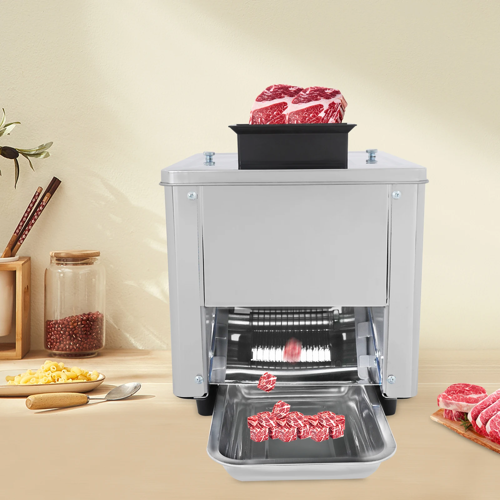Meat Cutting Machine; High-Power 850W Copper Motor; Stainless Steel, 330lbs/h Heavy-Duty Capacity; Auto Slicing/Shredding/Dicing