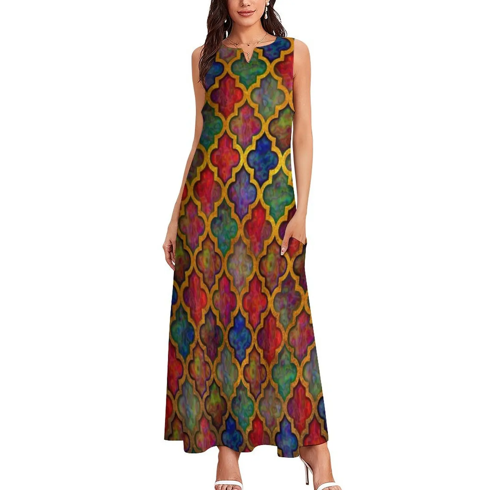 Moroccan tile iridescent pattern Long Dress chic and elegant woman dress Women's evening dress bandage