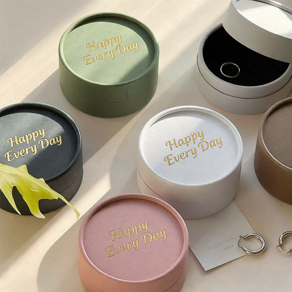 

50Pcs/Lot 10x5cm Custom Logo Rigid Cylinder Gift Packaging Boxes for Jewelry Necklace Earrings Keychina Brooch Paper Round Box