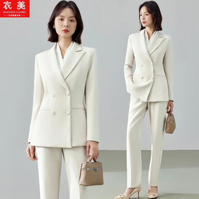 Off-white women's suit set, high-end professional workwear, formal attire for college interviews, women's blazer