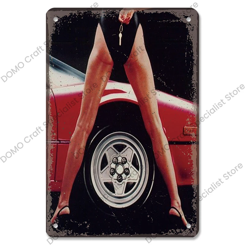 Vintage Car Poster Metal Tin Signs Sexy Girls Classic Car Retro Metal Plate Wall Decor Garage Club Pub Man Cave