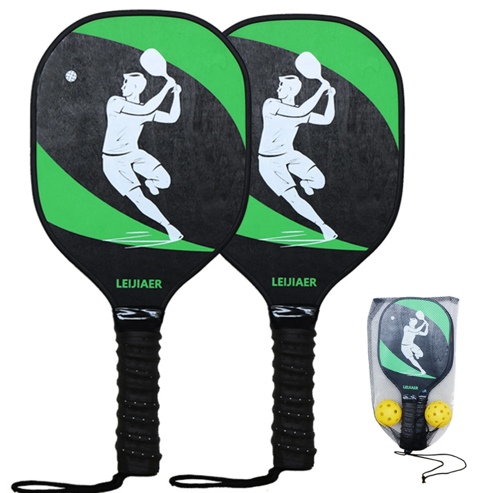 

2-Pack Wooden Pickleball Paddles Set with Balls And Mesh Storage Bag Ideal for Beginners