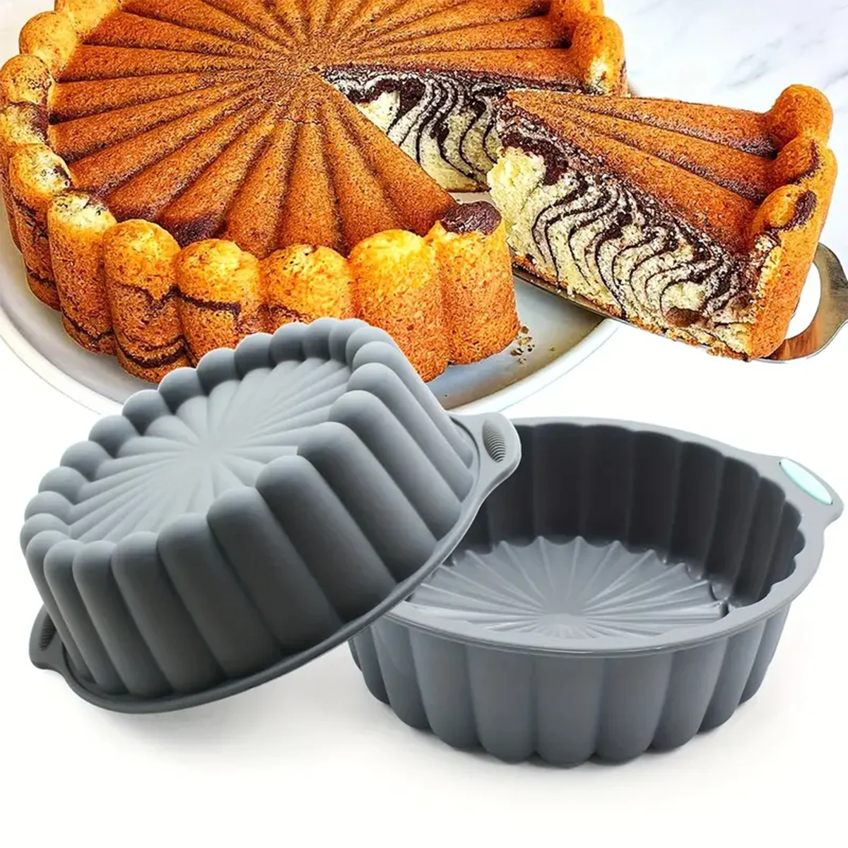 Double-ear Flower-Shaped Silicone Cake Mold Non-Stick Reusable Air Fryer Pan Oven Safe For Mousse Homemade Dessert Baking