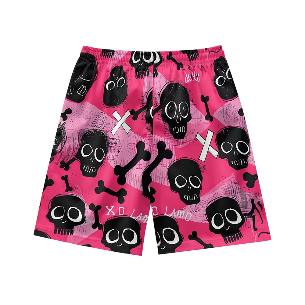 Men's Shorts 100% Polyester All Over Printing Custom Summer Men Shorts pantalones casuales pink skull printing