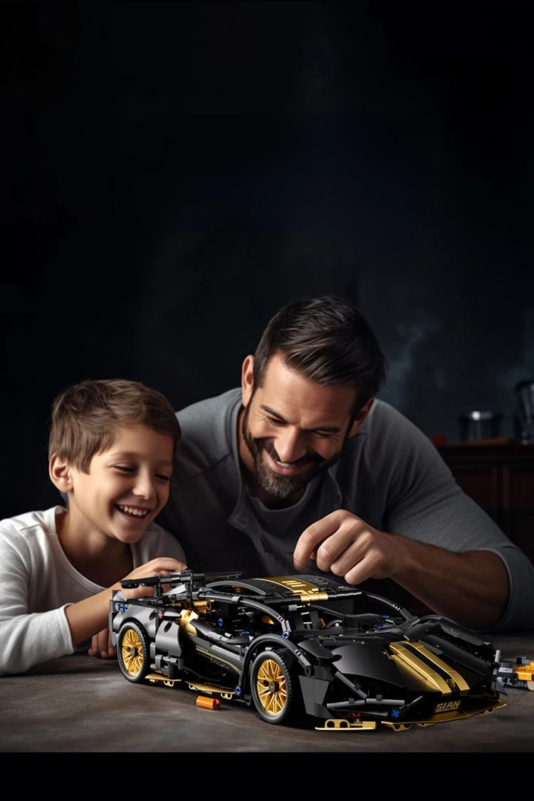 Technology 1:14 Black Supercar Racing Building Blocks Assembled Brick Car Toy Gift for Boys Birthday Present