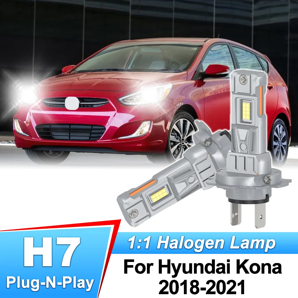 

H7 Headlight Canbus LED Bulbs High Power Auto Lights 6000K Wireless Copper Tube For Hyundai Kona 2018 2019 2020 2021 2/4 PCS