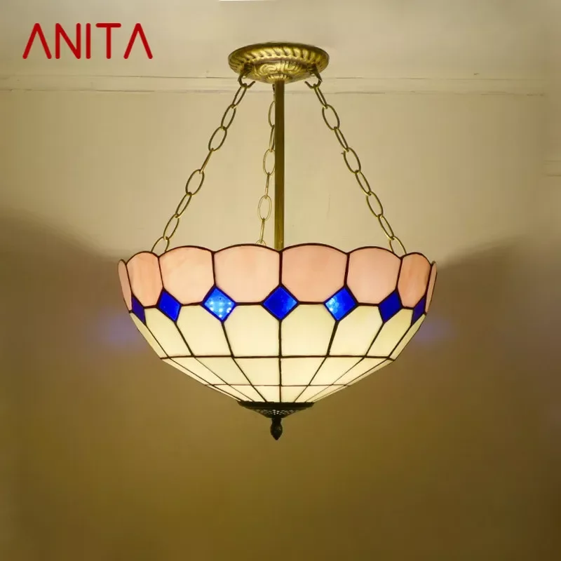 ANITA Tiffany Chandelier Mediterranean Sea Color Glass Pendant Lamp Home Living Room restaurant Bedroom Hotel Corridor