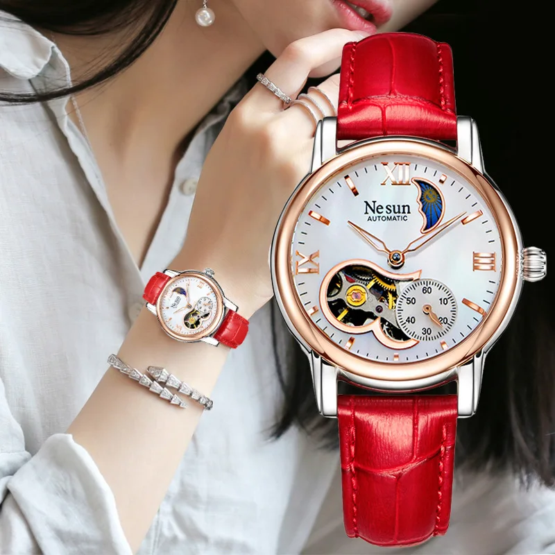 

Automatic Mechanical Women's Watch Couple Watches Hollow Waterproof Luminous Moon Phase Women's Watch9061