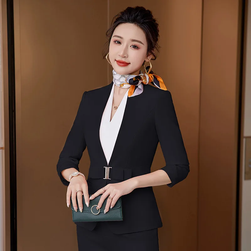 Formal Office Skirt Suit For Womens Spring Blazers Skirt Set Long Sleeve Uniform Elegant Feminino Business Formal Work Suit