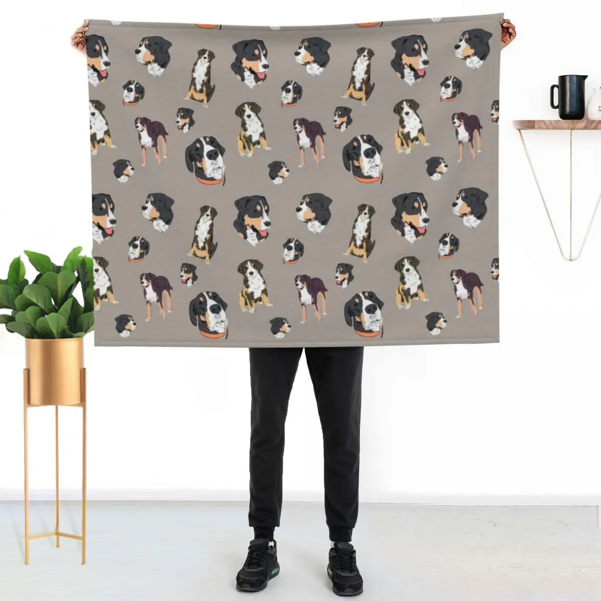 Greater Swiss Mountain Dog Sketchy Modern Pattern Design Throw Blanket Flannel Warm Luxury Nap Furrys Shaggy Blankets