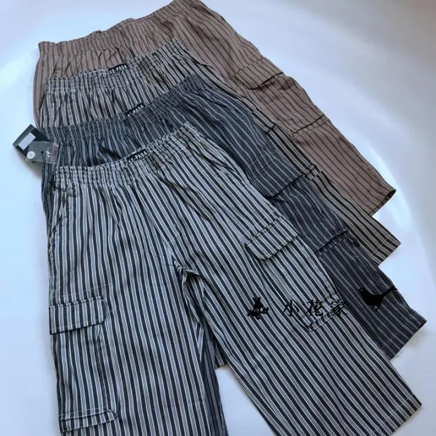 

Men's Summer Outdoor Straight Leg Elastic Waist Large Size Workwear Pants Multiple kets Seven-Foot Trousers