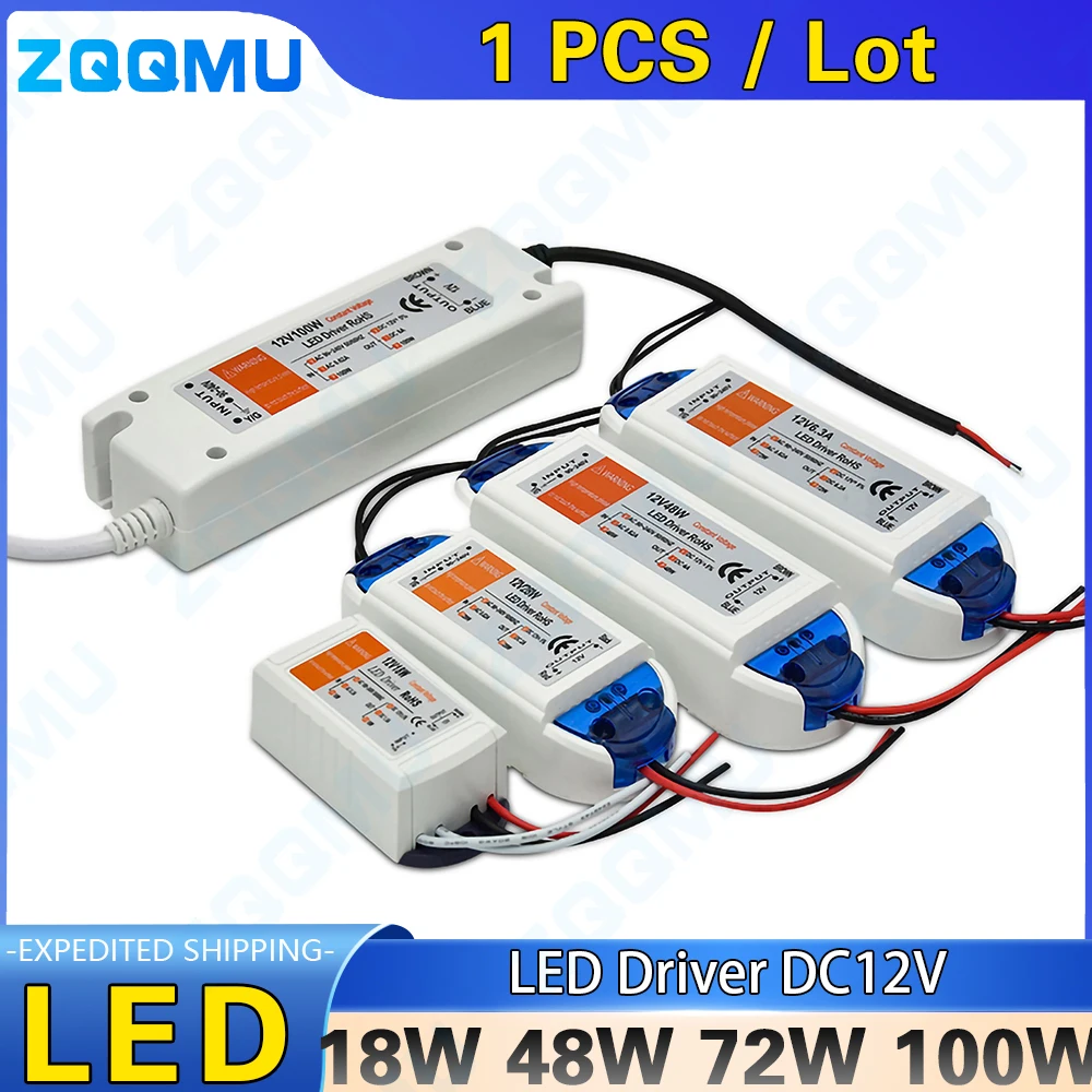 18W 28W 48W 72W 100W LED Driver Constant Current Wide Voltage AC90-240V With Protected Switching Power Supply DC12V Adapter